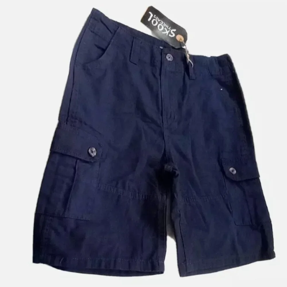 Boys Cargo Shorts Size 12 (26x8) NWT Navy Blue Skool Threads Uniform Pockets